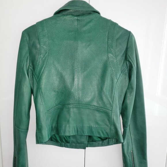 Danier Daria Emerald Green Leather Moto Jacket Size XS - Picture 2 of 13
